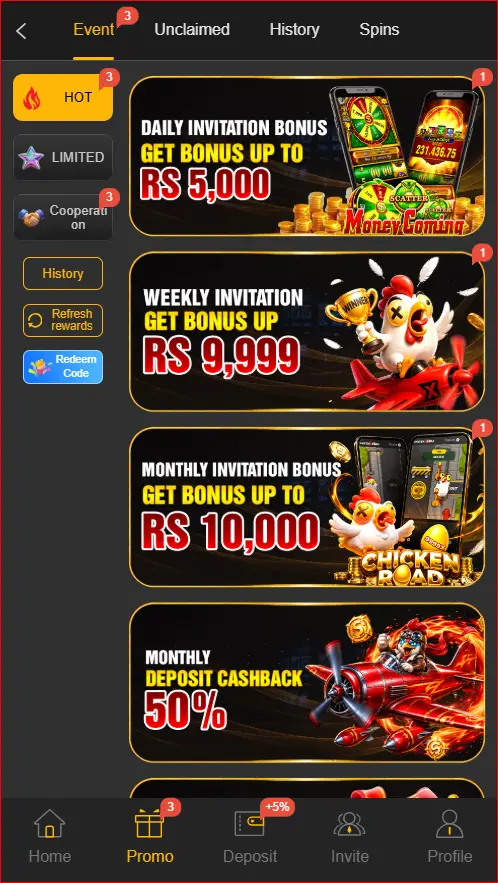 Promotions and bonus section