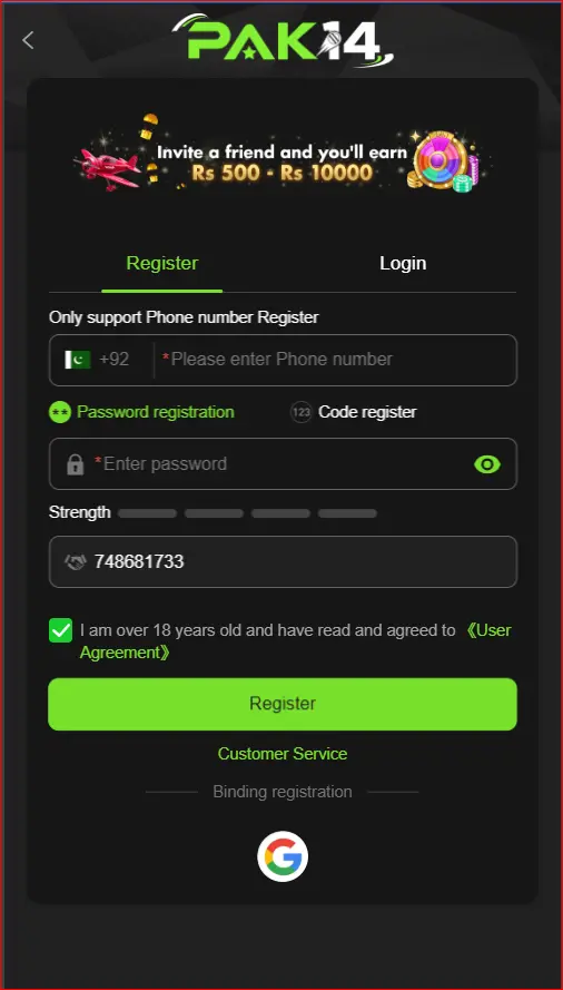  registration page for creating a new account