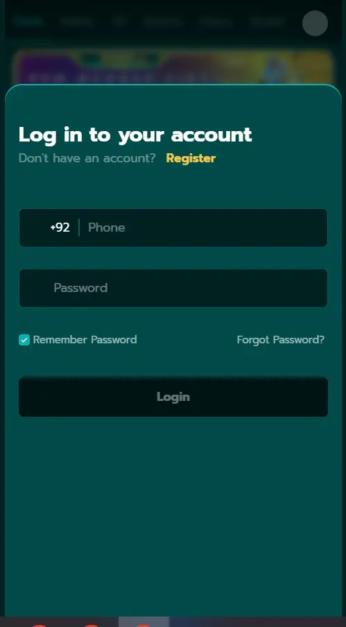 1PPP Game login screen for account access