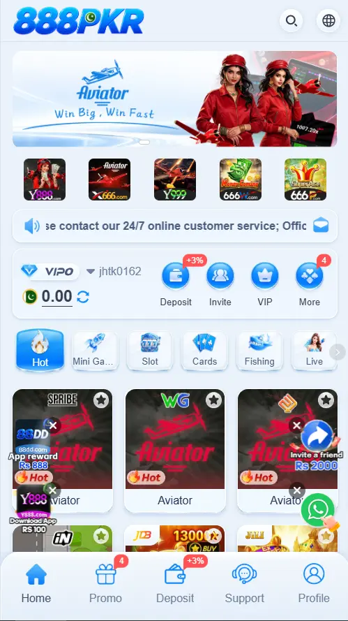 888PKR Game home screen on Android