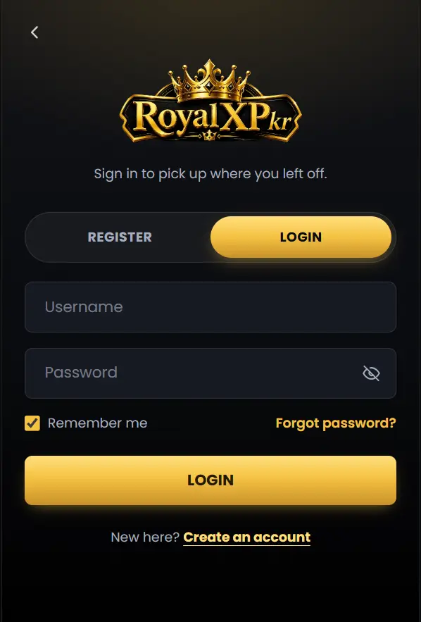 login page for existing users