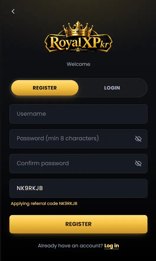 registration page for creating a new account