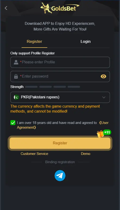 New user registration form on Android