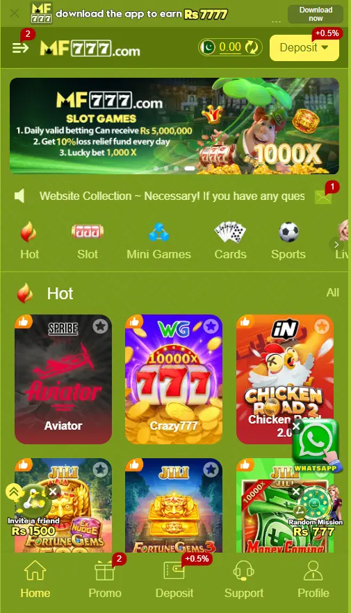 MF 777 Game home screen on Android