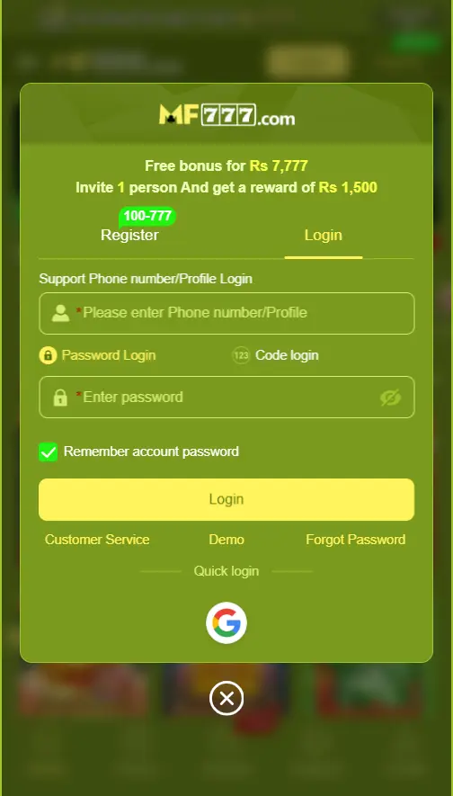  login page for registered users