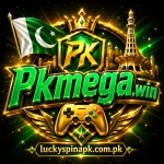 Pakmega.win logo with green and gold design