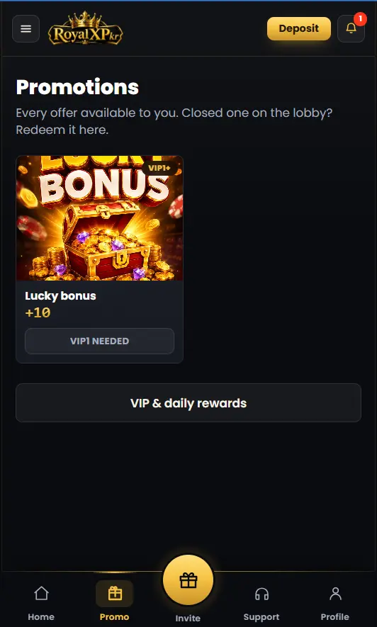 promotions page with available offers