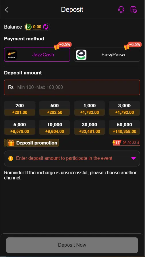 Mobile deposit screen with available payment options