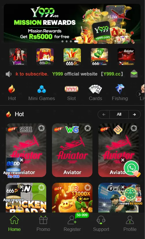 Y999 Game home screen on Android